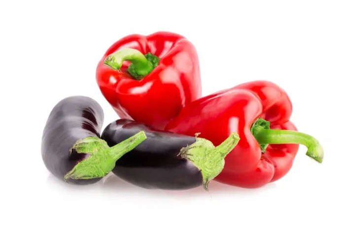 red pepper eggplant isolated on white background