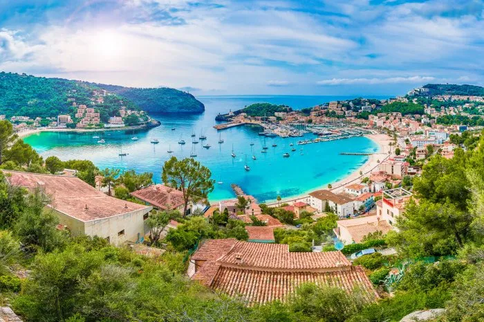 panoramic view of porte de soller, palma mallorca, spain