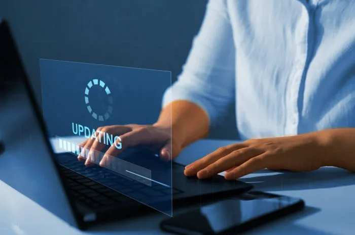 concept of updating the operating system with a newer, better and improved versionsoftware update updating progress bar on virtual screen