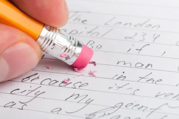 correcting homework close-up