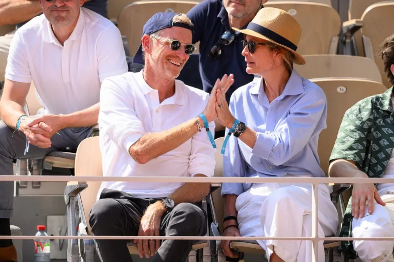 denis brogniart and dis wife hortense brogniart attend the 2023 french open at roland garros on june 6, 2023 in paris, france photo by laurent zabulon abacapresscom
