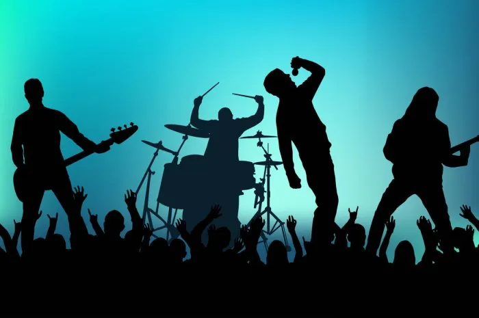 alternative band musicians concert with crowd silhouettes