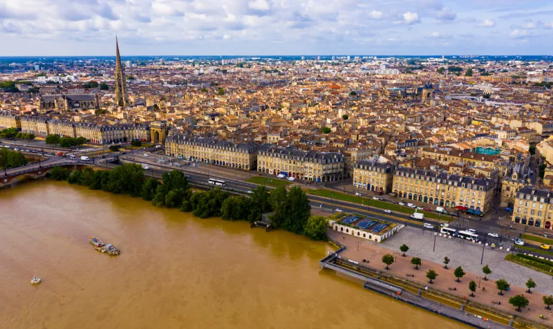 panoramic aerial view of center of bordeaux city, france