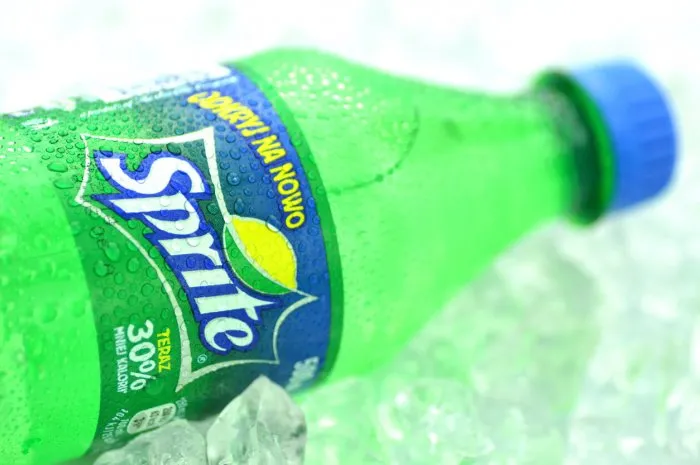 kwidzyn, poland - may 26, 2014  bottle of sprite drink on ice cubes sprite is lemon-like flavored soft drink produced by coca-cola company sprite was introduced in
