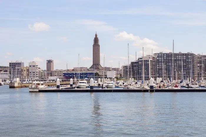 panorama of le havre with st joseph's church le havre, normandy, france