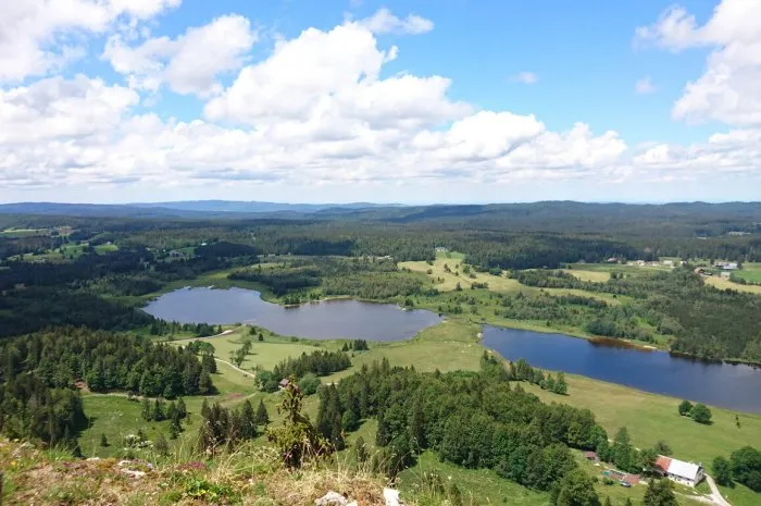beautiful view on lac de bellefontaine and lac des mortes, in summer, in doubs, france