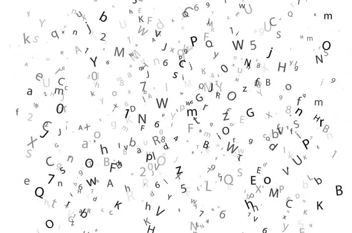 abstract black alphabet ornament border isolated on white background vector illustration for education, writing, poetic design random letters fall from top alphabet book concept for grammar school