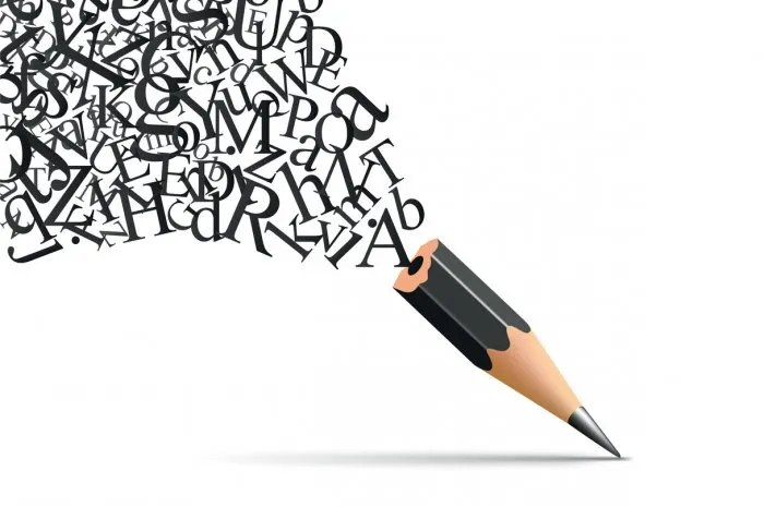 concept of writing and literature with a pencil from which escapes the letters of the alphabet symbol of inspiration