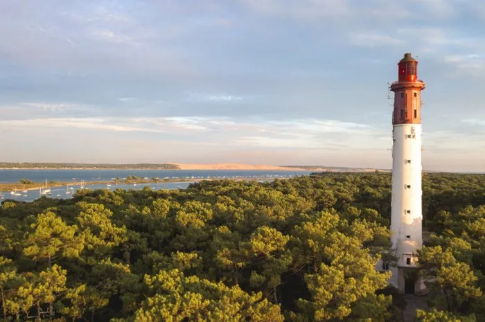 bassin d'arcachon, cap ferret lighthouse and dune du pyla - aerial aerial view