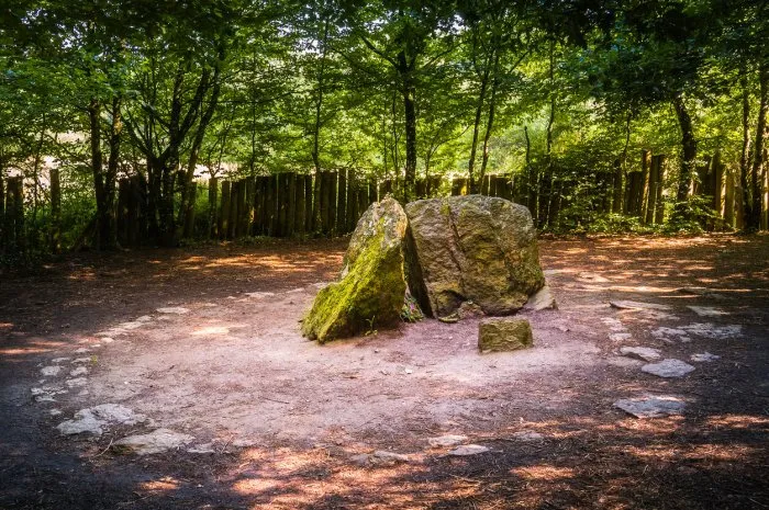 merlin's grave or tomb or burial place, forest of brocéliande landmark, paimpont, brittany, france