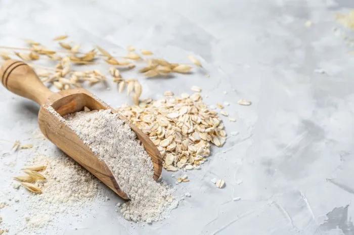 gluten free concept - oat flour, copy space