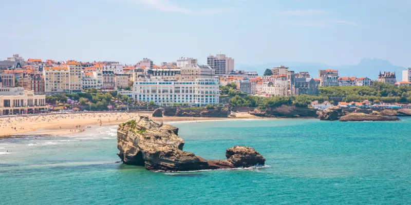big rock of roche ronde in the atlantic ocean in biarritz, france