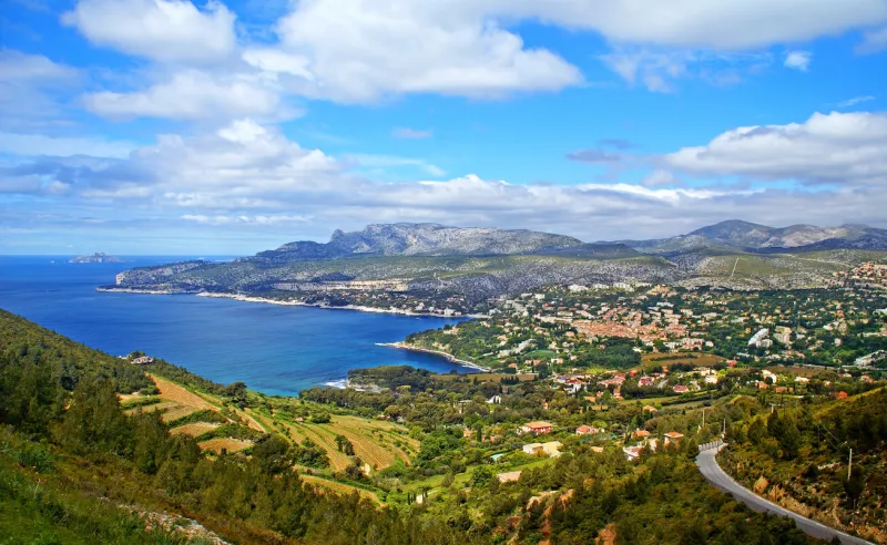 aerial view of the village near the creeks on the mediterranean sea