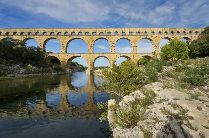 famous pont du gard, old roman aqueduct in france, europe