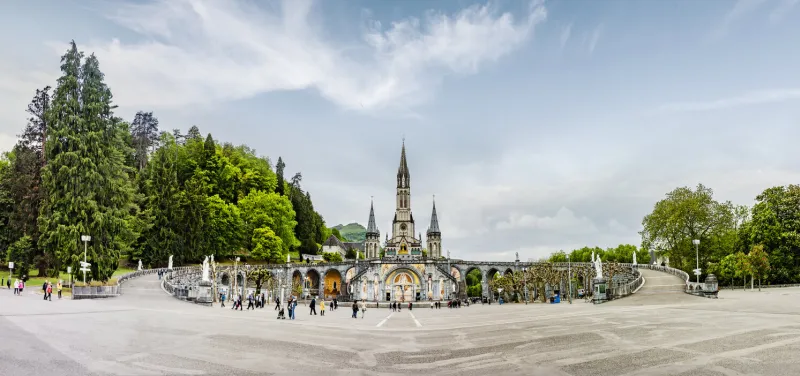 panoramic view of basilica notre dame in lourdes