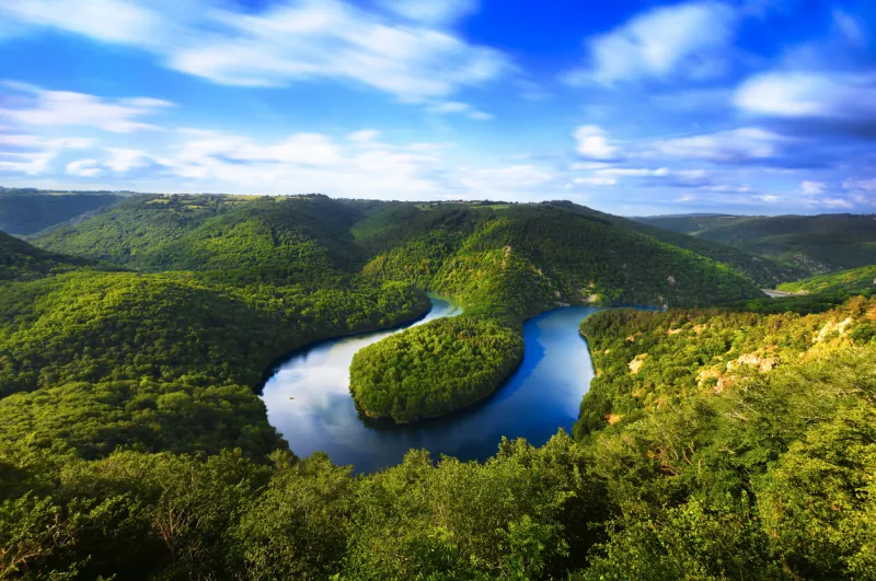 meander of queuille in long exposure in auvergne land in france