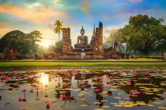 wat mahathat temple in the precinct of sukhothai historical park, a unesco world heritage site in thailand