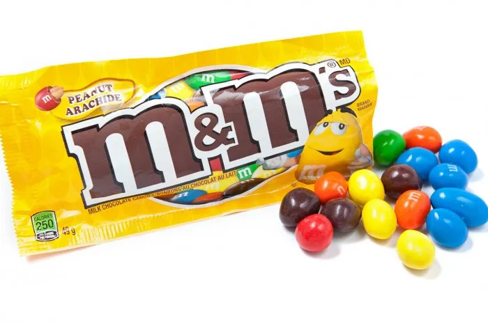 toronto, canada - may 10, 2012  this is a studio shot of m&m's milk chocolate candies made by mars, incorporated isolated on a white background