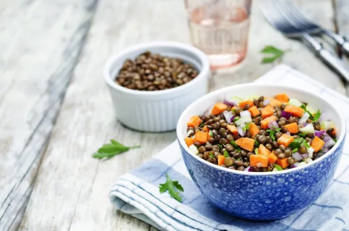 green lentils carrots celery salad toning selective focus
