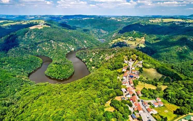 meander of queuille on the sioule river in the puy-de-dome department of france