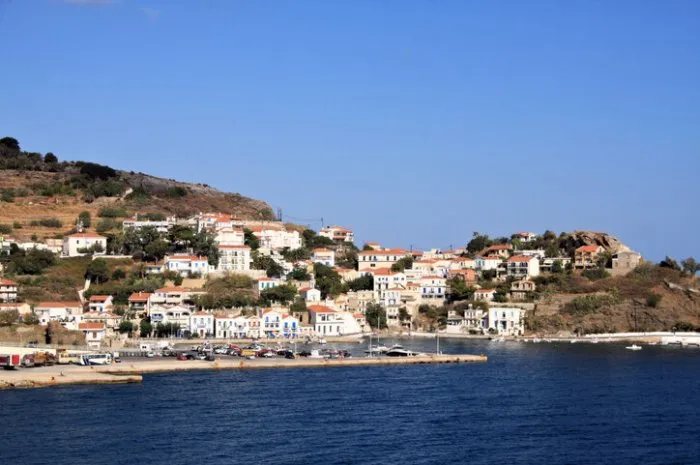panoramic view of Εvdilos town at the greek island of ikaria