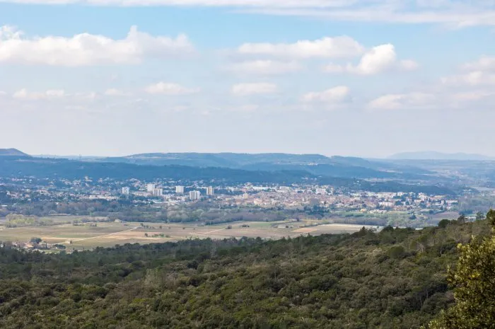 view of bagnols-sur-cèze from the gicon castle (occitanie, france)