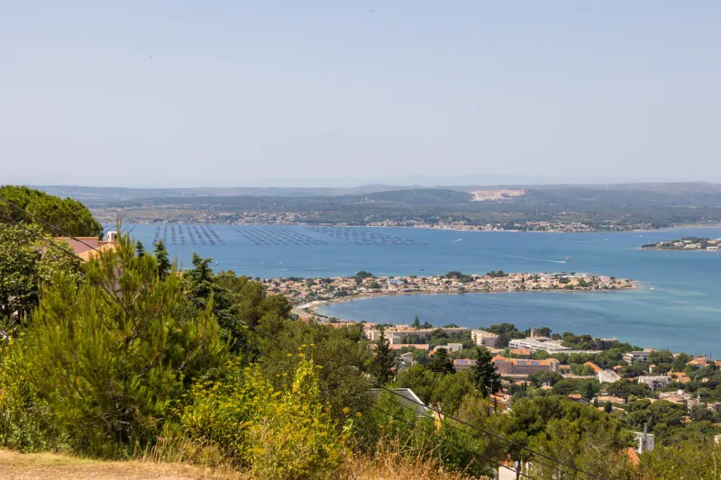 view on the thau lagoon from the mont saint-clair in sète on a sunny summer day