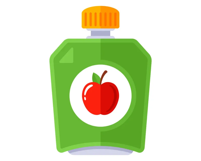 baby food in a plastic bag grated applesauce flat vector illustration
