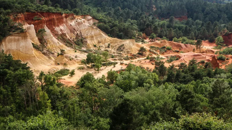 an aerial view of colorado provencal in rustrel, vaucluse, france