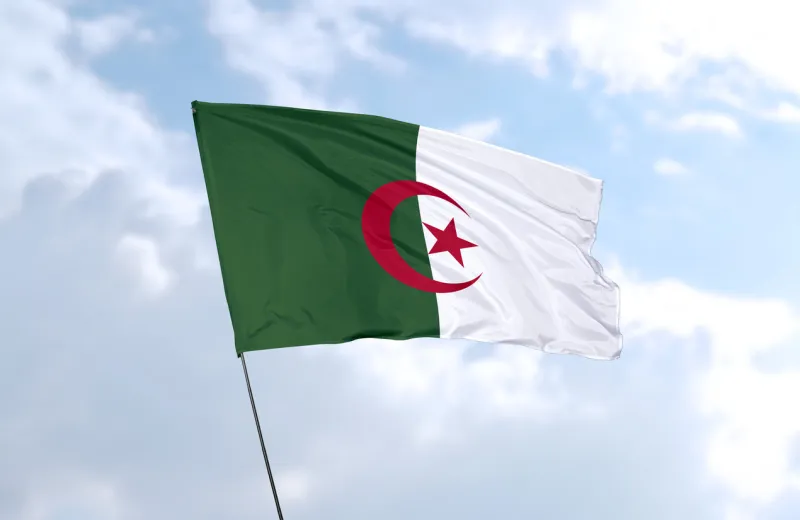 flag of algeria in front of the blue sky