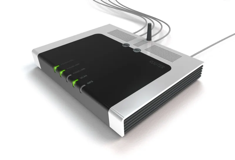 3d rendering of a fictitious wireless lan router on white background this is my own design and does't copy any real existing product