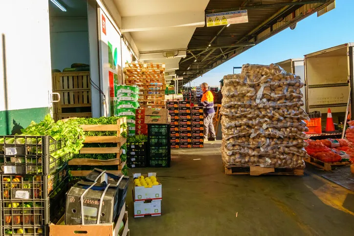 mercamadrid, madrid, spain - june 7, 2022  storage area of the madrid fruit and vegetable market
