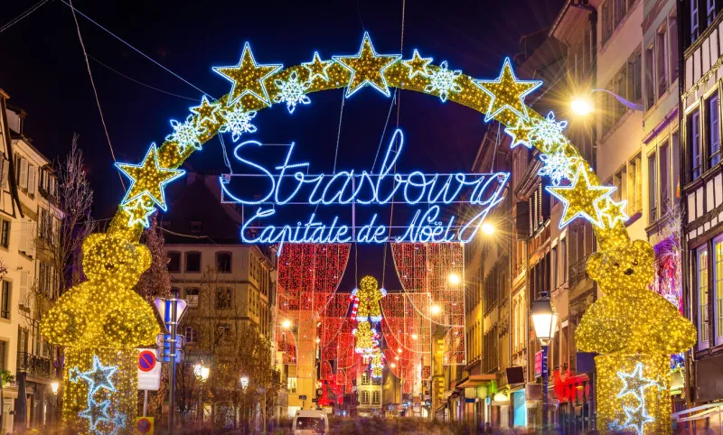 entrance to the city centre of strasbourg on christmas time