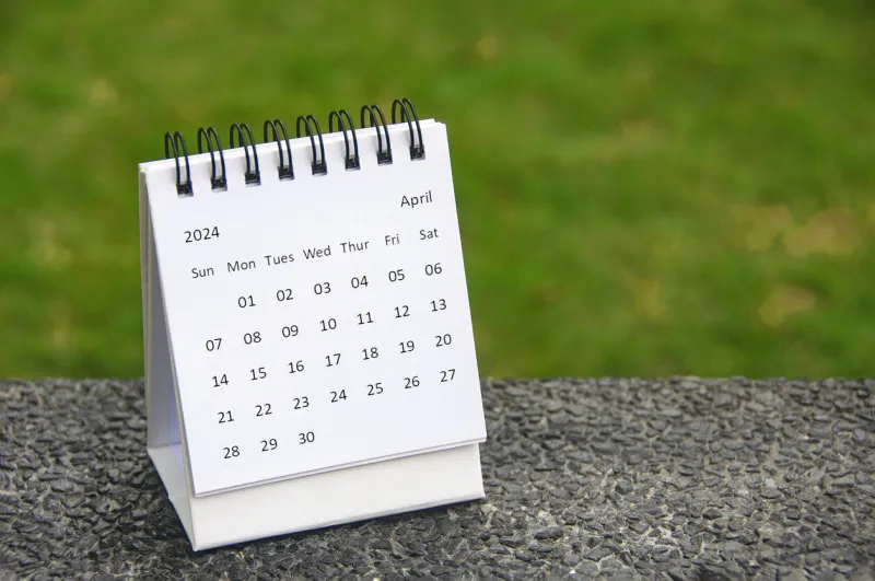 april 2024 table calendar with customizable space for text copy space