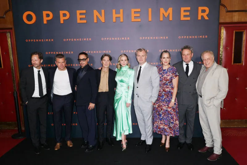 les invités, matt damon, robert downey jr, cillian murphy, emily blunt, christopher nolan, jason clarke et chuck roven assistent à la première du film oppenheimer au grand rex le 11 juillet 2023 à paris, france photo by jerome dominé abacapresscom
