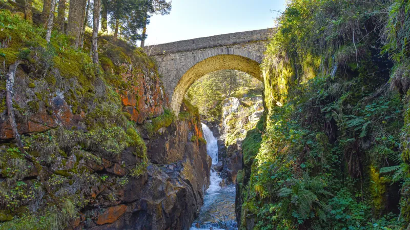 cauterets, france - 10 oct, 2021  the pont d'espagne bridge over the gave de marcadau in the pyrenees national park