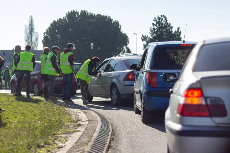 yellow vest protesters in france on november 17, 2018, blocking traffic
