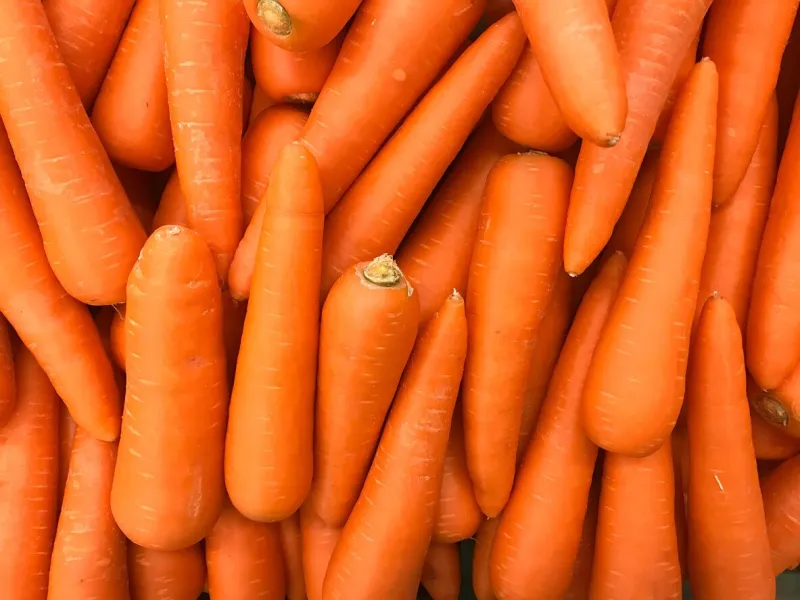 close up of textured image of carrots in department store shelves or supermarket