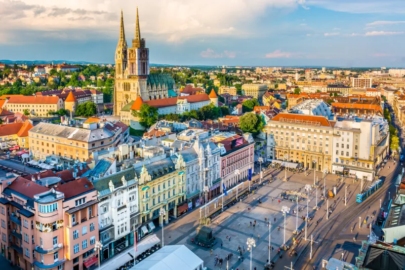 aerial view at old city center of capital of croatia, zagreb, europe