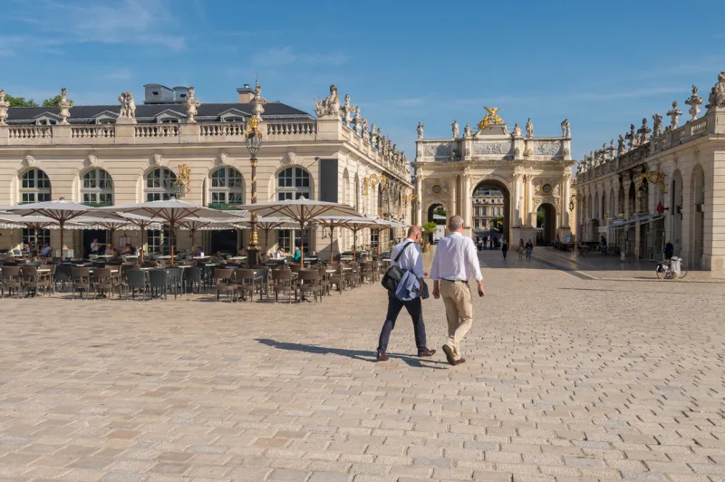 nancy, france - 21 june 2018  people walk in the place stanislas square in the morning