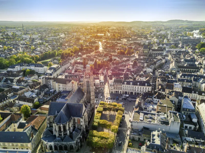 aerial view of charming town called compiegne, hauts-de-france, france