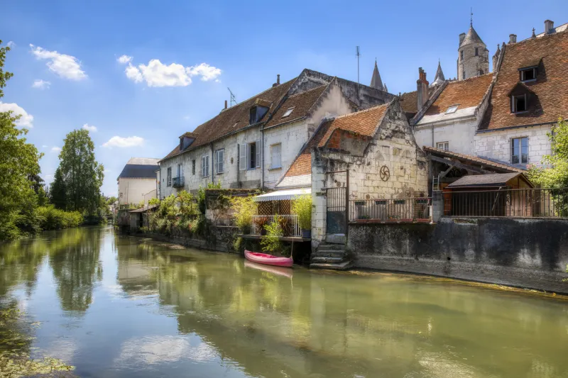the indre river running through the city of loches, loire valley, france
