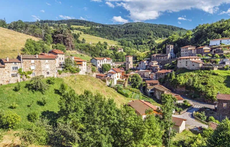 view at doizieux commune in pilat regional natural park, the protected area in french auvergne-rhone-alpes region