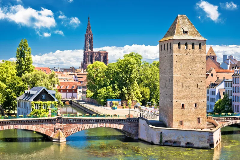 strasbourg barrage vauban scenic river and architecture view, alsace region of france
