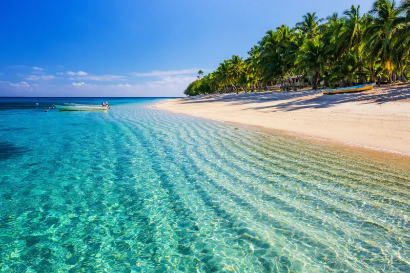 dravuni island, fiji beach on the tropical islandand clear turquoise water