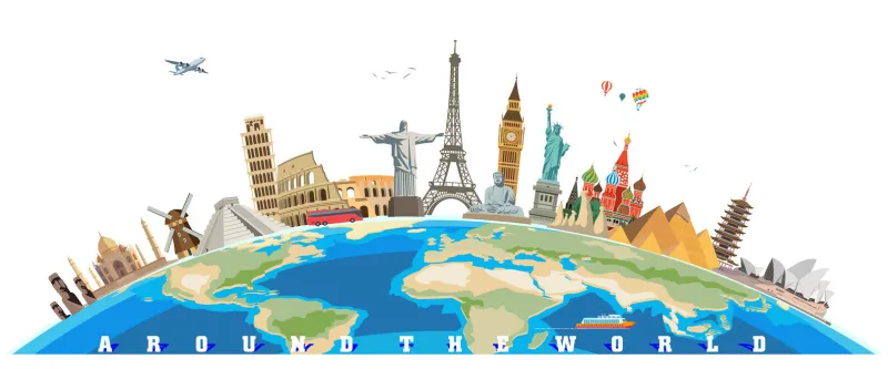 historical and touristic symbols on the world map colorful vector illustration of the most famous monuments in the world places to travel