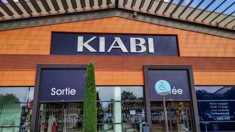 orange france - may 23, 2022   facade of a kiabi brand clothing store