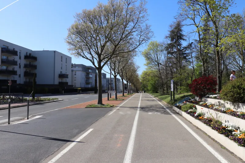 bike path along avenue du général de gaulle, city of bron, rhône department, france