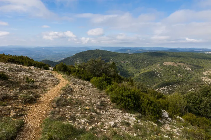 border between the causse du larzac and the languedoc plain from the top of mont saint-baudille