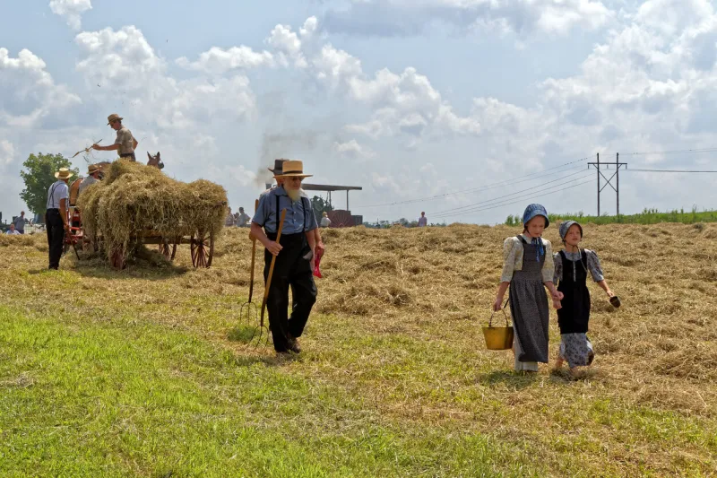 girls carry water for the hay crew